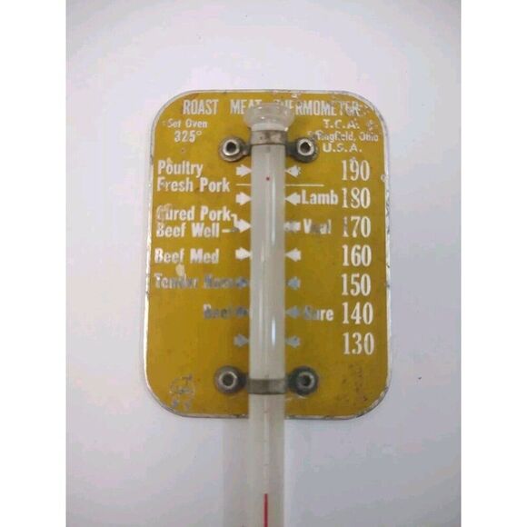 Vintage TCA Roast Meat Thermometer Yellow Aluminum and Glass - Picture 2 of 11